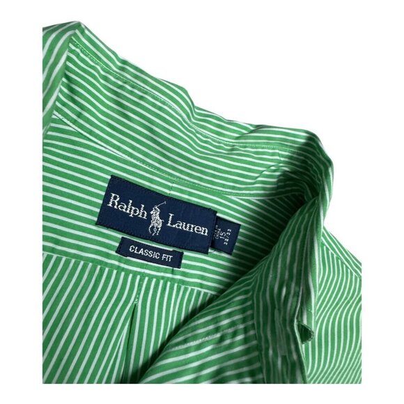 POLO RALPH LAUREN Striped Green Business Casual Button Dress Shirt Mens Medium - Picture 3 of 5